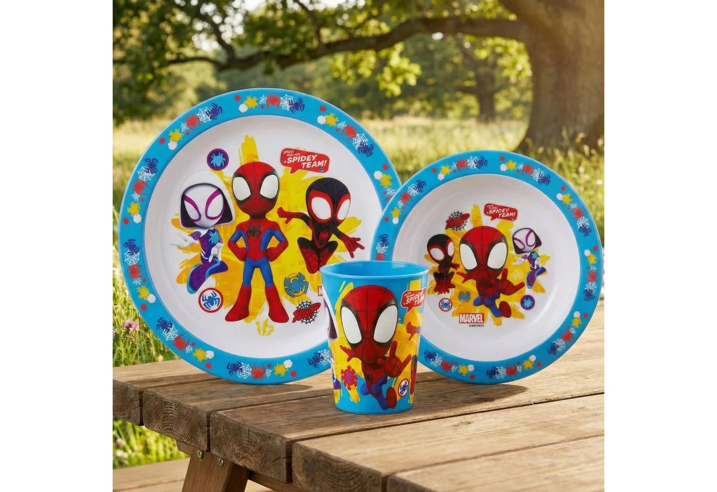 Spiderman Geschirr-Set 3-teilig Bunt Kunststoff für Kinder