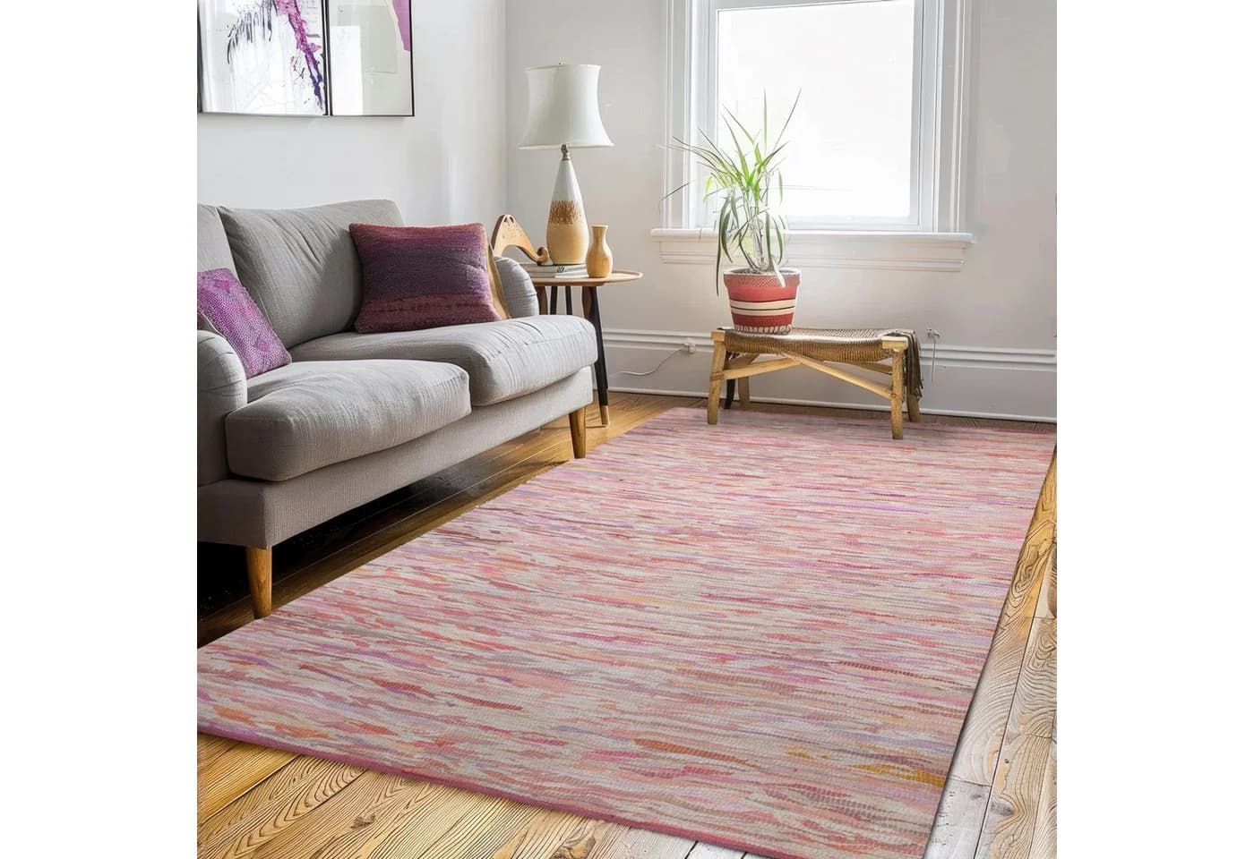Wohnando Teppich MY-RUG Rajesh Chindi Rosa Handgewebt Wendbar