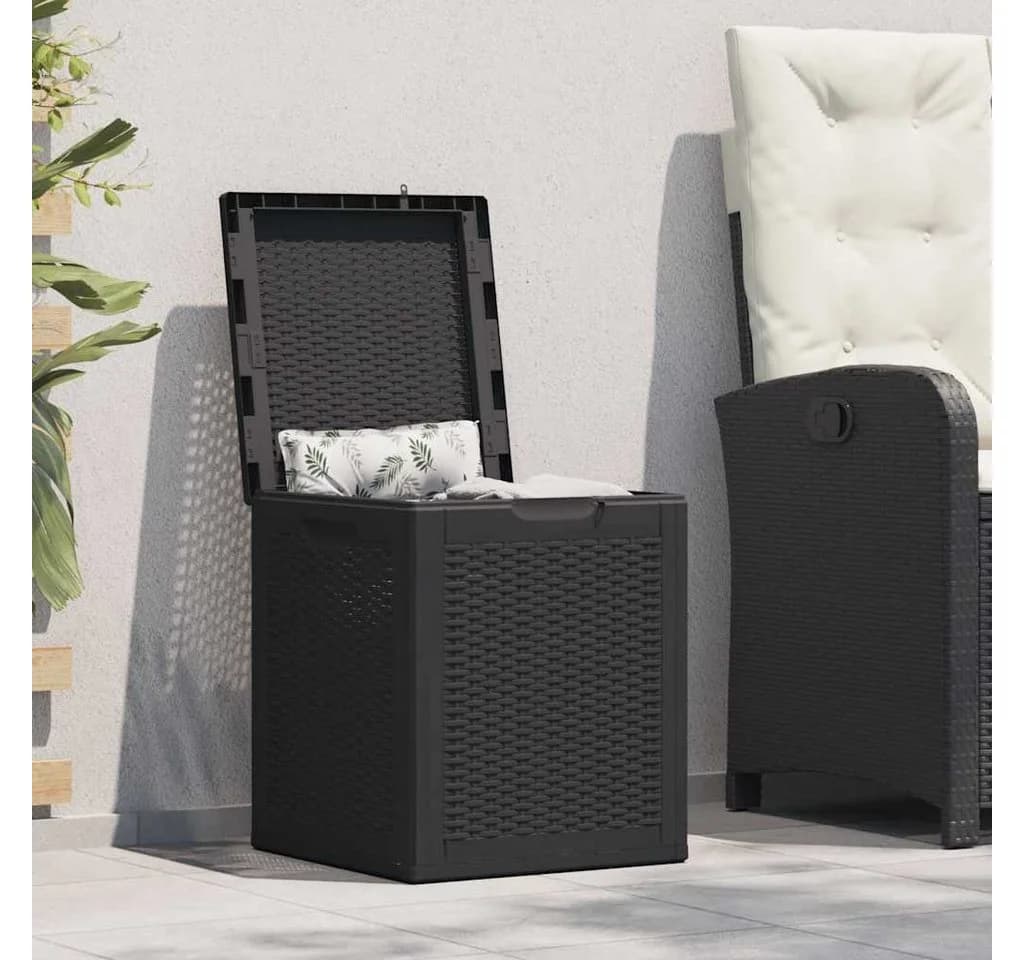 furnicato Gartenbox Schwarz 90L PP Rattan-Optik