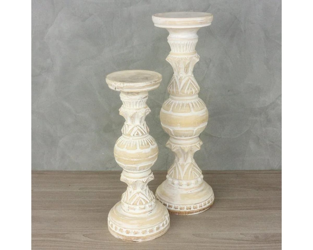 Oriental Galerie 2er Kerzenständer Set Holz Mittel Klein Model 1