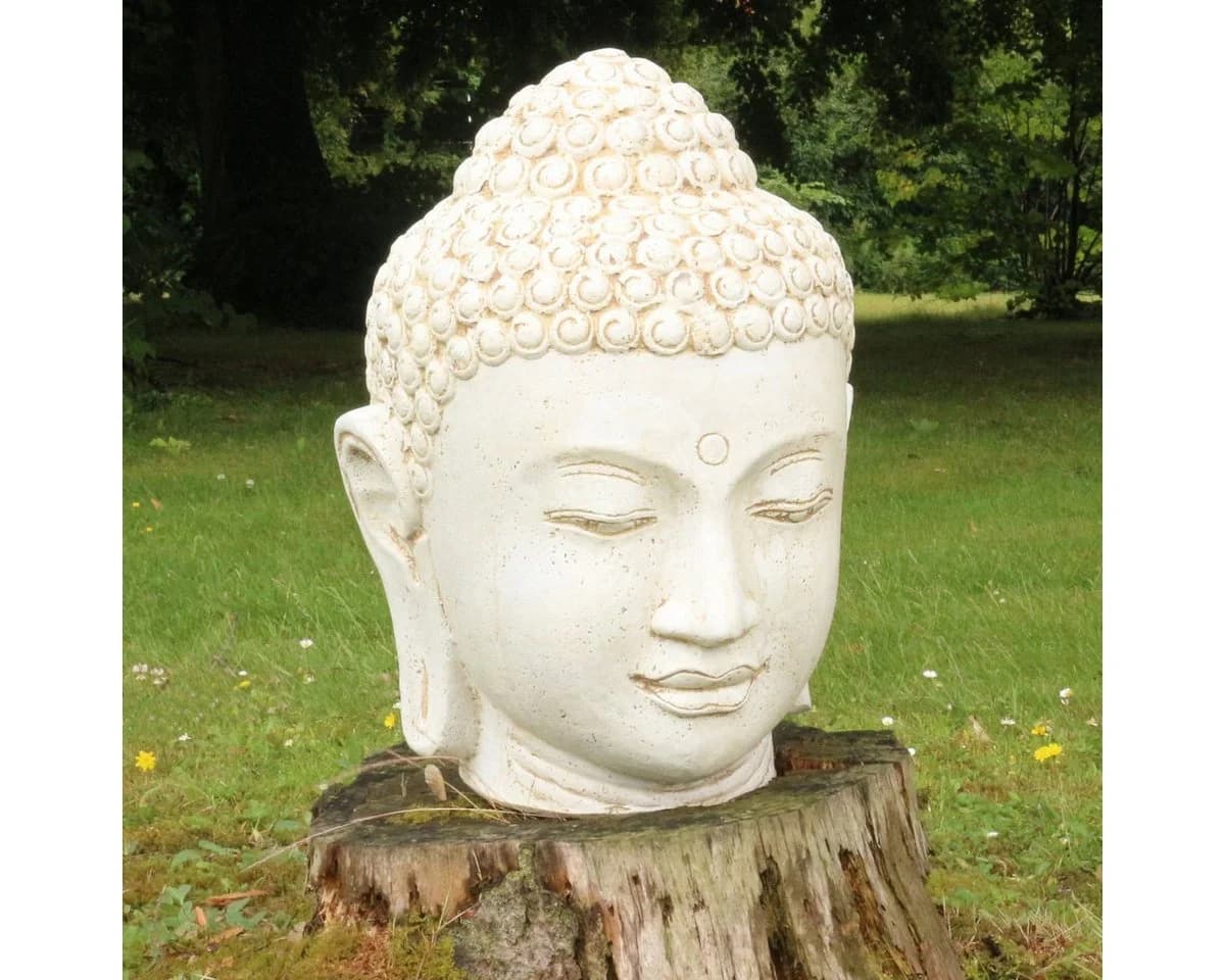 Oriental Galerie Buddha Kopf Dekofigur Lavastein Weiß 55 cm