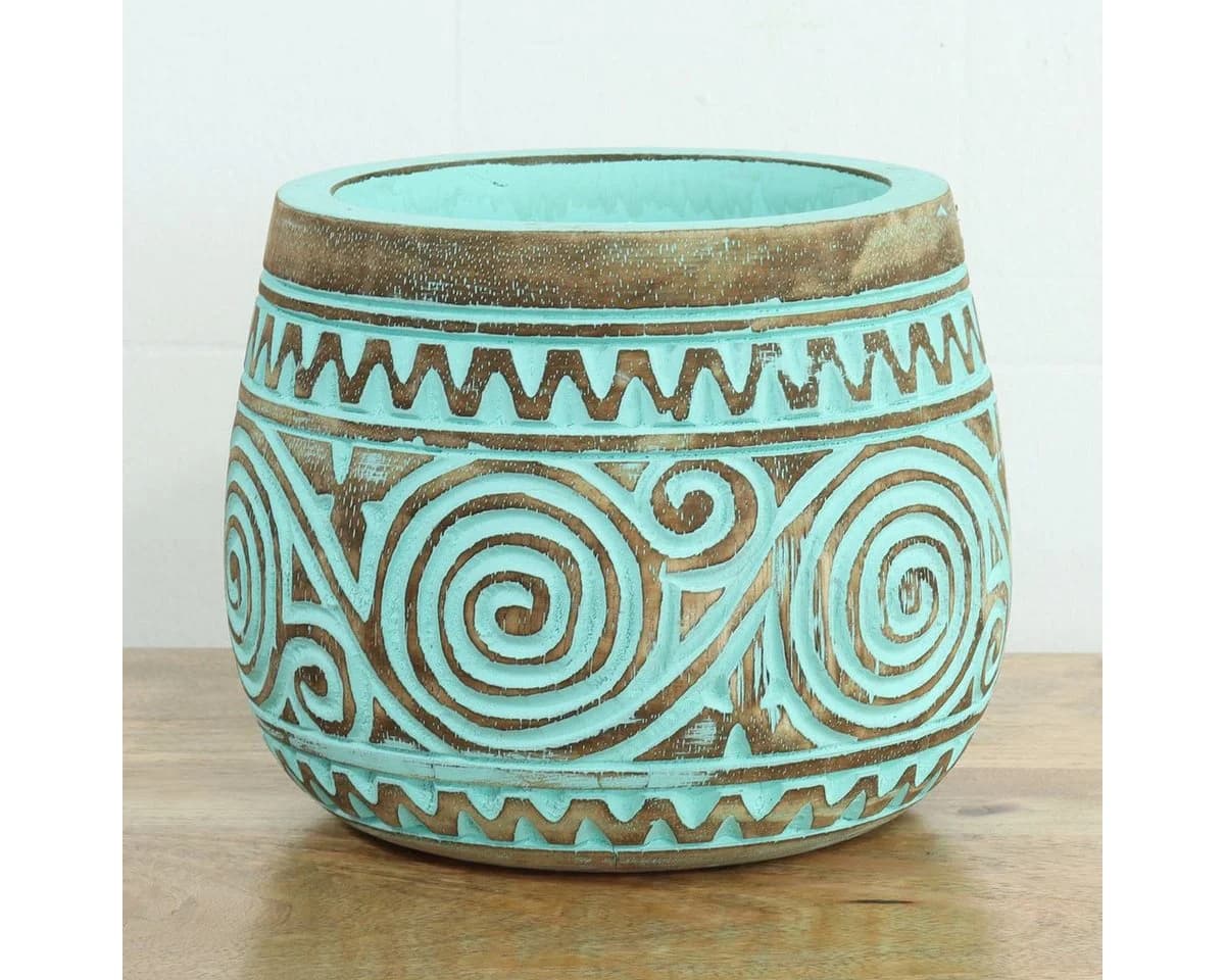 Oriental Galerie Dekofigur 2er Set Holz Vase Blumenkübel Grün