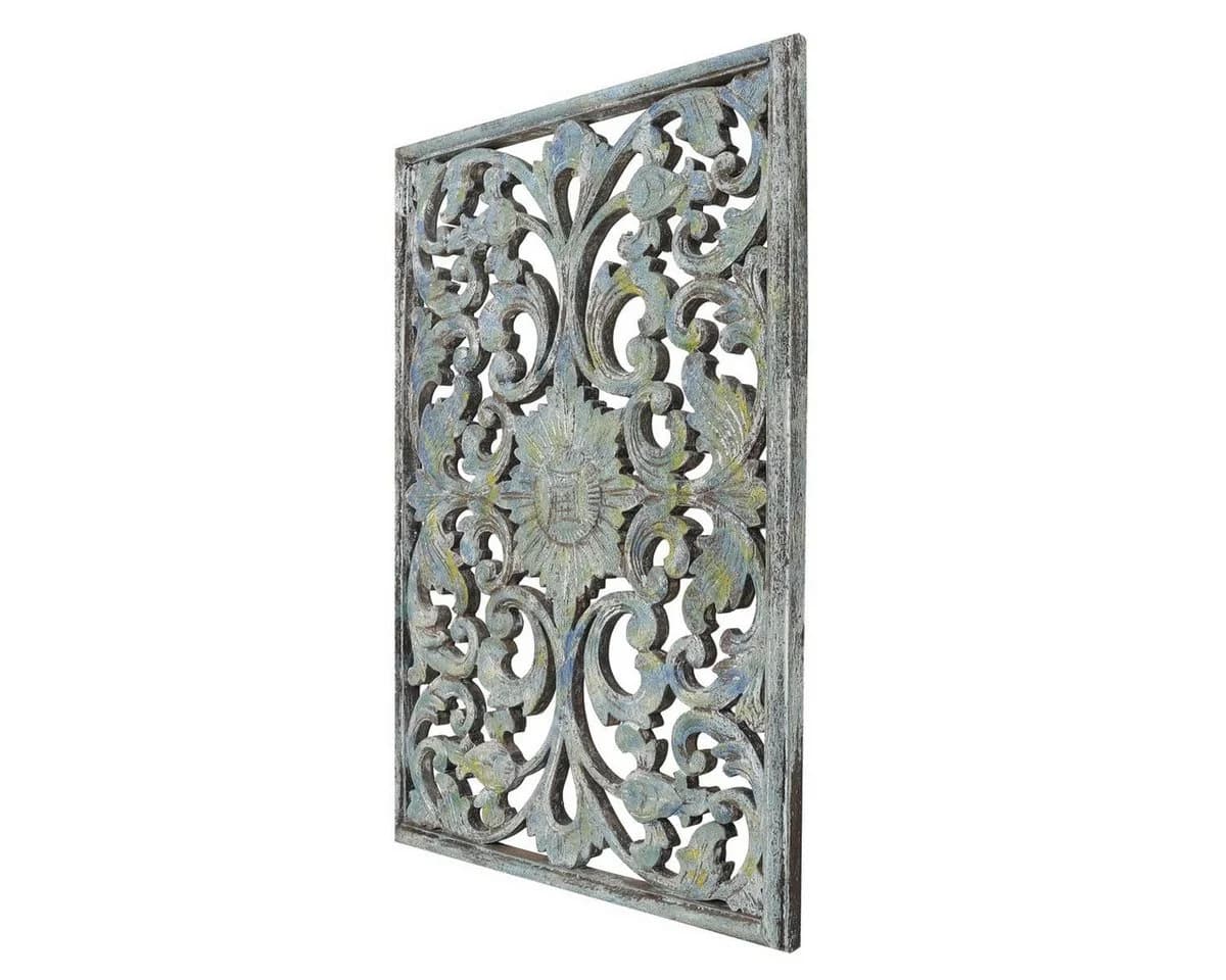 Oriental Galerie Vintage Wandbild Blumen Schnitzerei Blau Antik