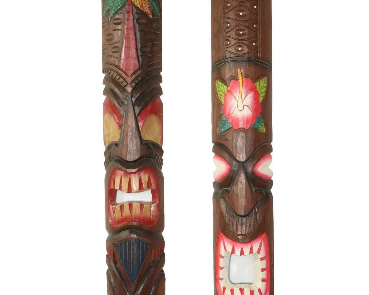 Oriental Galerie Dekofigur 2er Deko Masken Set aus Holz Tiki 100 cm