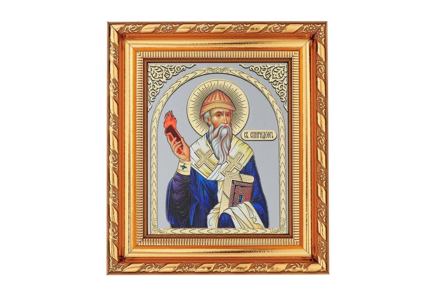 NKlaus Ikone Heiliger Spiridon Holzrahmen mit Glas 14x16cm