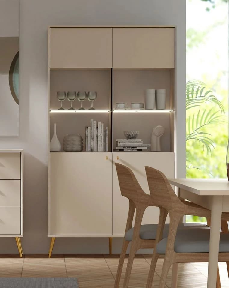 Feldmann-Wohnen Vitrine Rose 2-türig sandbeige mit Beleuchtung