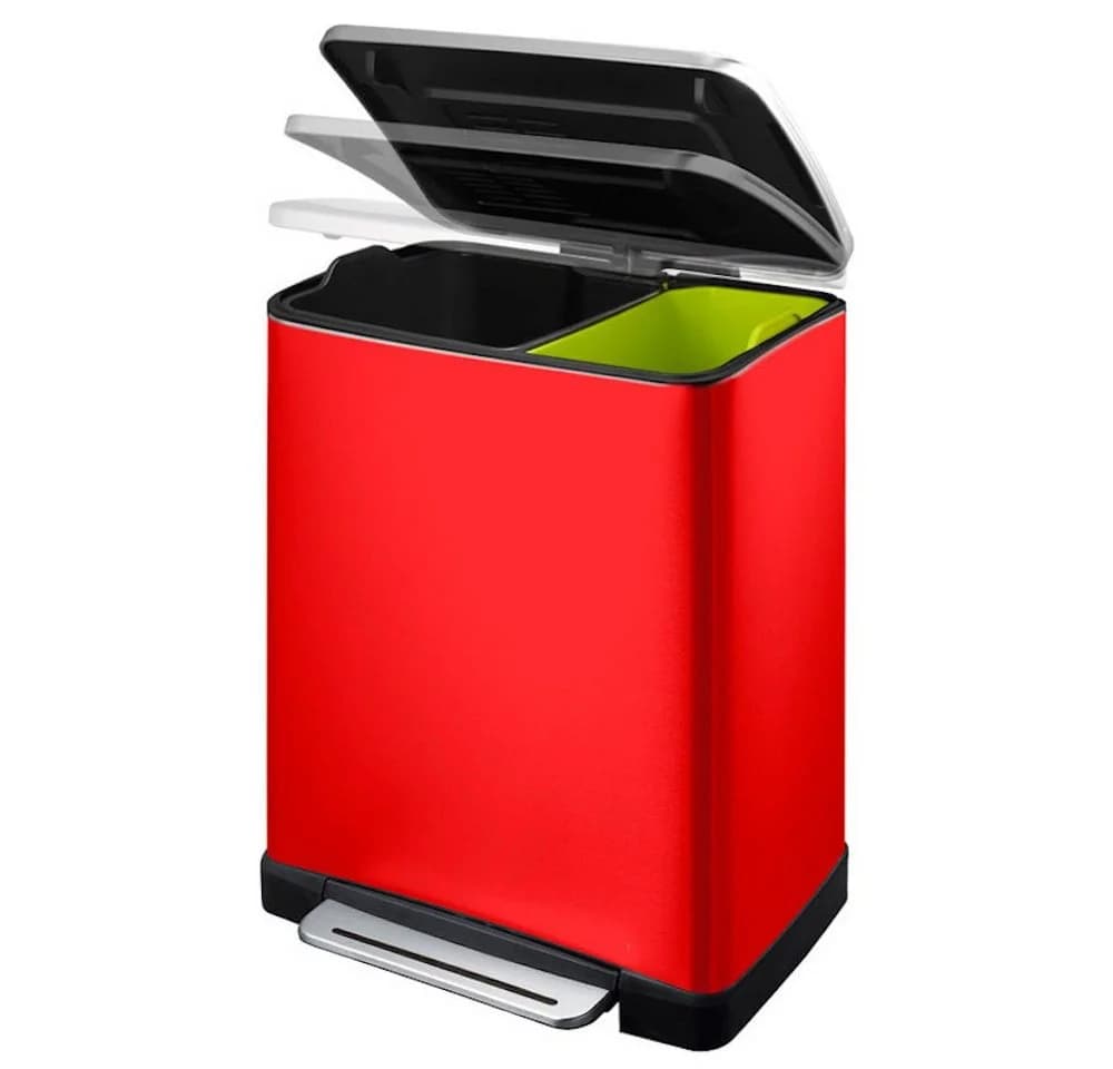 PROREGAL® Treteimer Mülleimer 46L Rot Edelstahl mit Pedal
