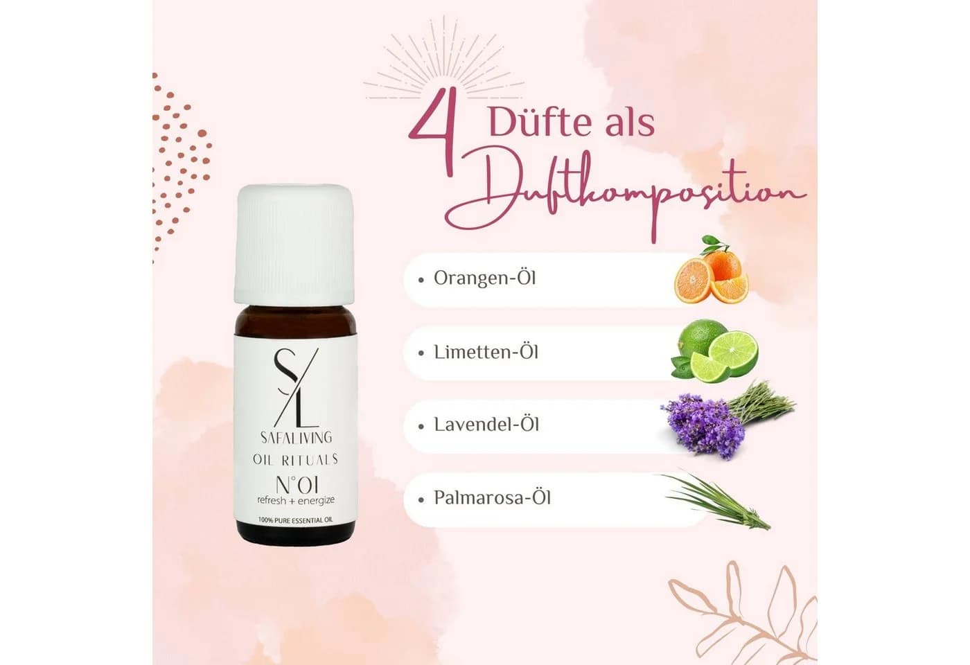 Safaliving Duftlampe Refresh + Energize Ätherisches Öl 100% Naturrein 10ml Made in Germany