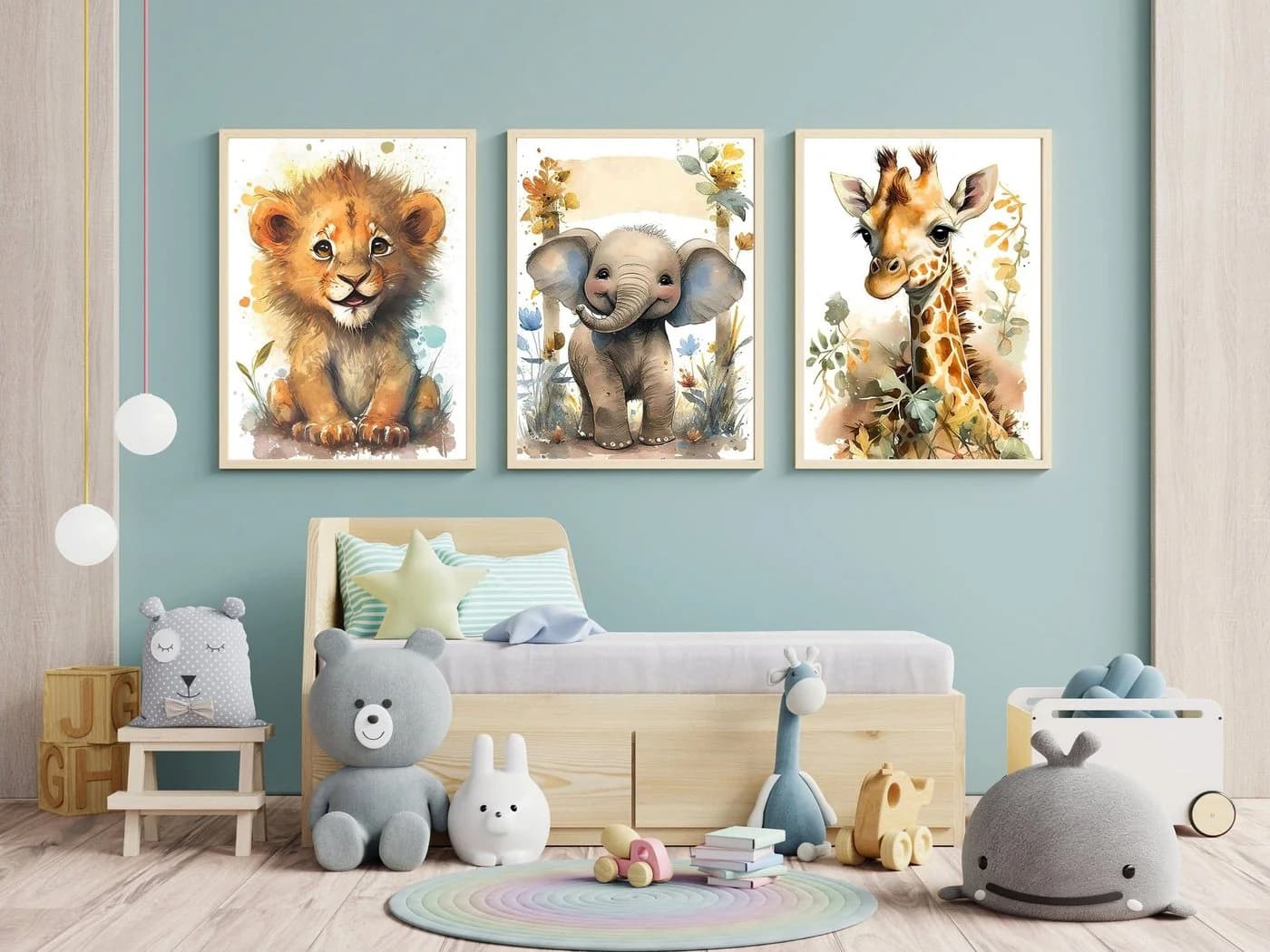 JUSTGOODMOOD Poster Aquarell Löwe Elefant Kinderzimmer Baumwolle