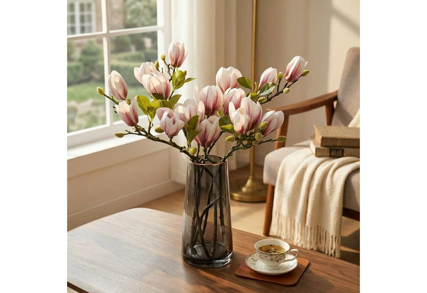 Fanci Home Kunstblumenstrauß Magnolie Rosa Realistisch