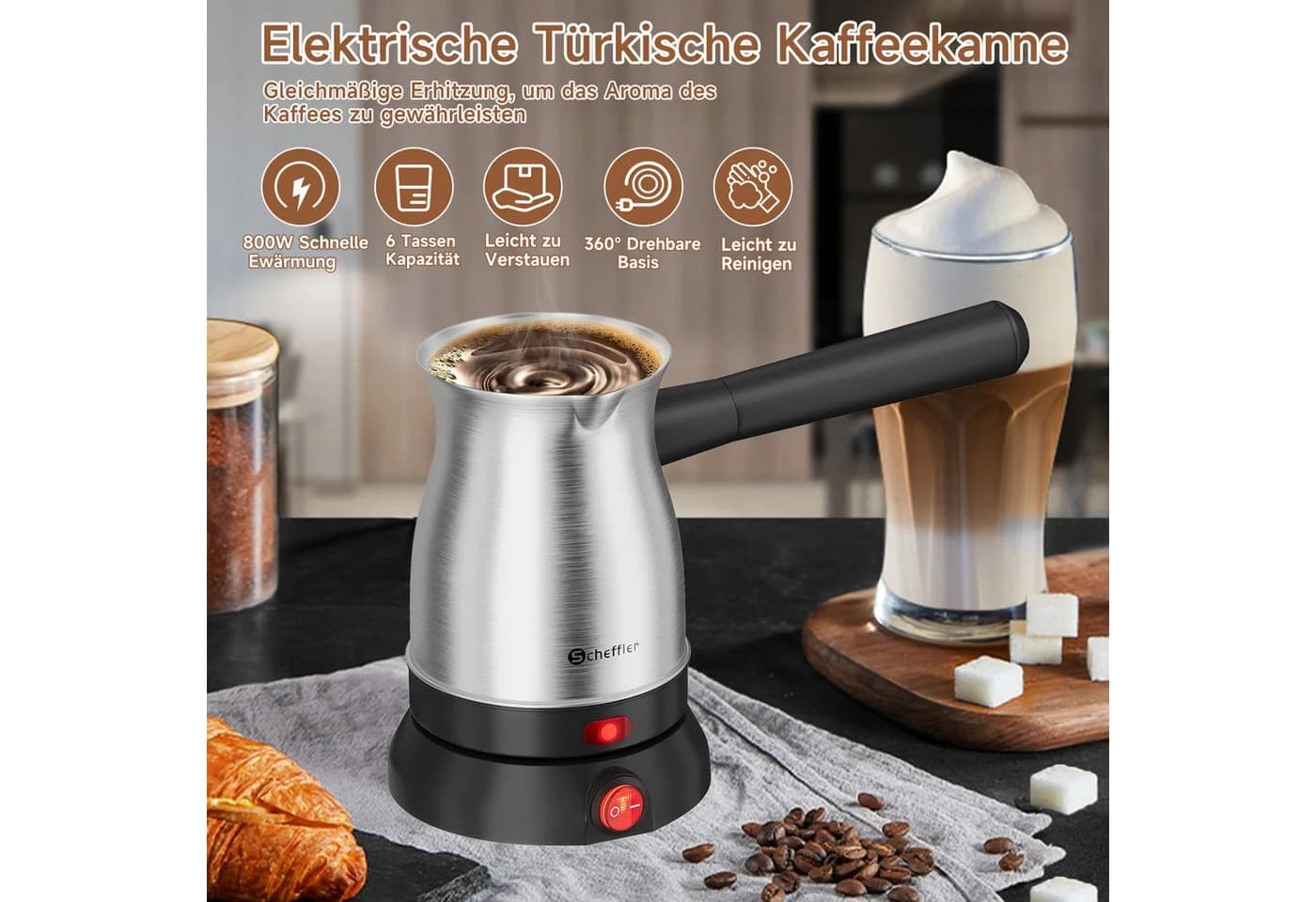 Scheffler Elektrische Kaffeekanne Edelstahl Schwarz 0,5 l