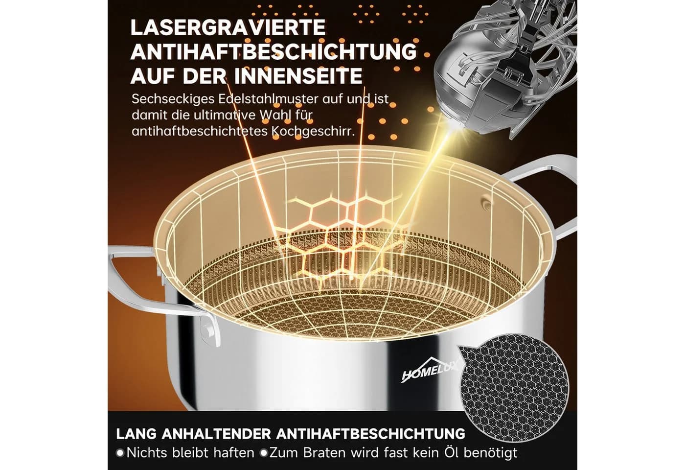 HOMELUX Suppentopf Edelstahl 20cm 2,3L Wabenstruktur Induktion