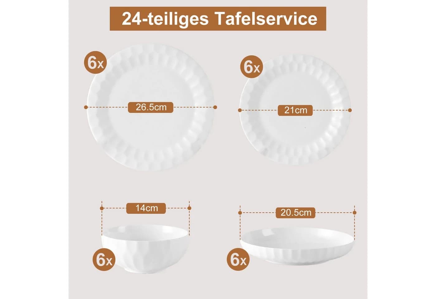 LB LICHTENBERG Tafelservice 24-tlg. Weiß Keramik Geschirrset