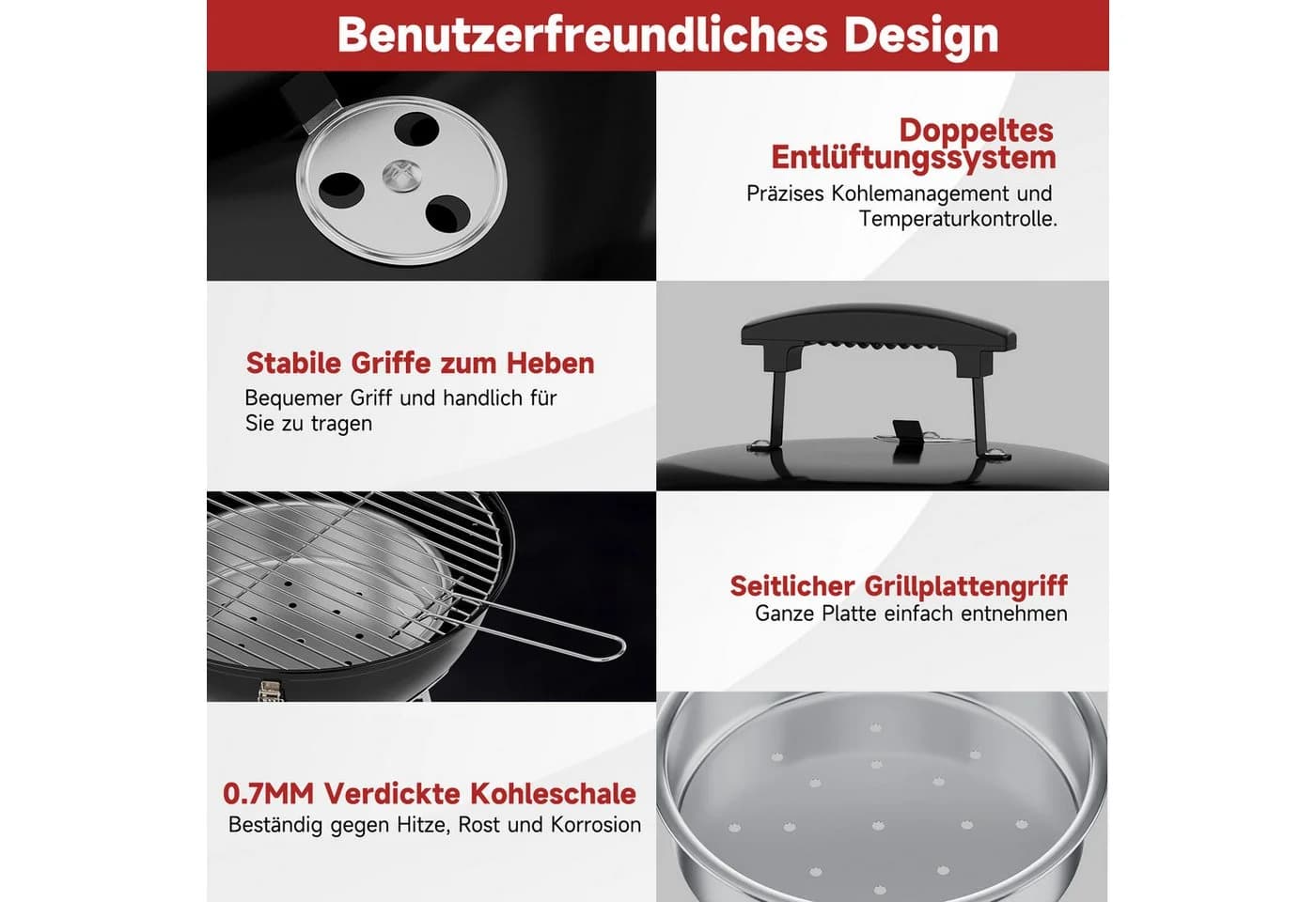 HOMELUX Holzkohlegrill mit Räucherfunktion und Deckel