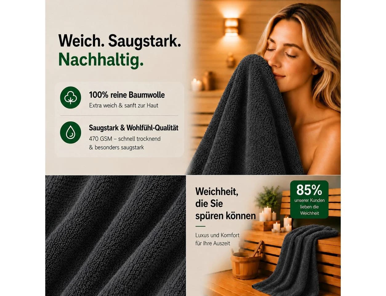 Komfortec 8-tlg. Handtuch-Set 100% Baumwolle Frottee 70x140 cm