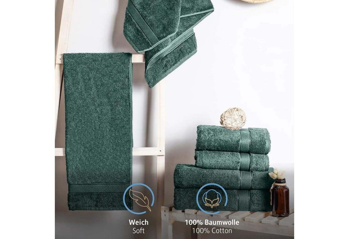 Komfortec Handtuch Set 6-tlg. Dunkelgrün 100% Baumwolle Frottee