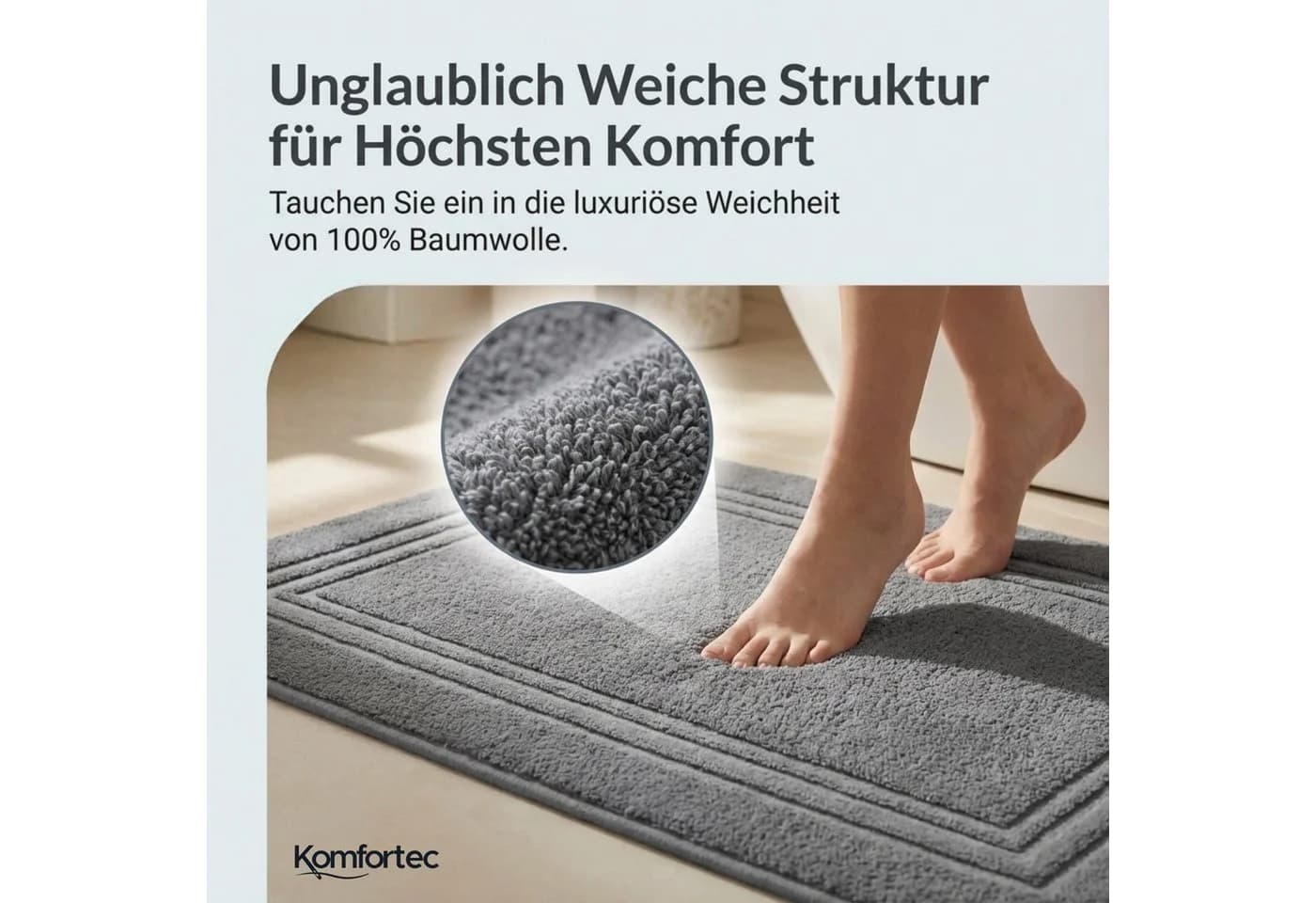 Komfortec Badematte 2er Set 100% Baumwolle Frottee Anthrazit Silber