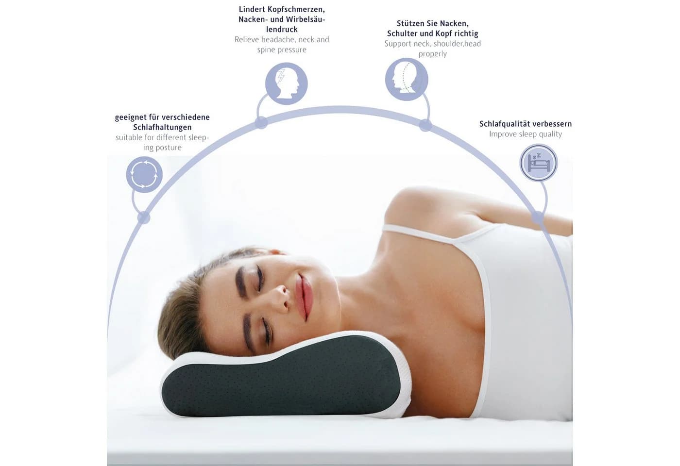 Komfortec Nackenstützkissen aus Memory Foam, Orthopädisches Kopfkissen, Visco-Memory Schaum