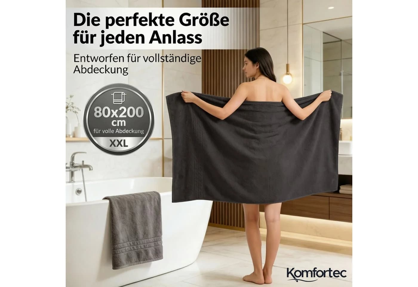 Komfortec Saunatuch 2-tlg. 100% Baumwolle Frottee XXL Schwarz/Anthrazit