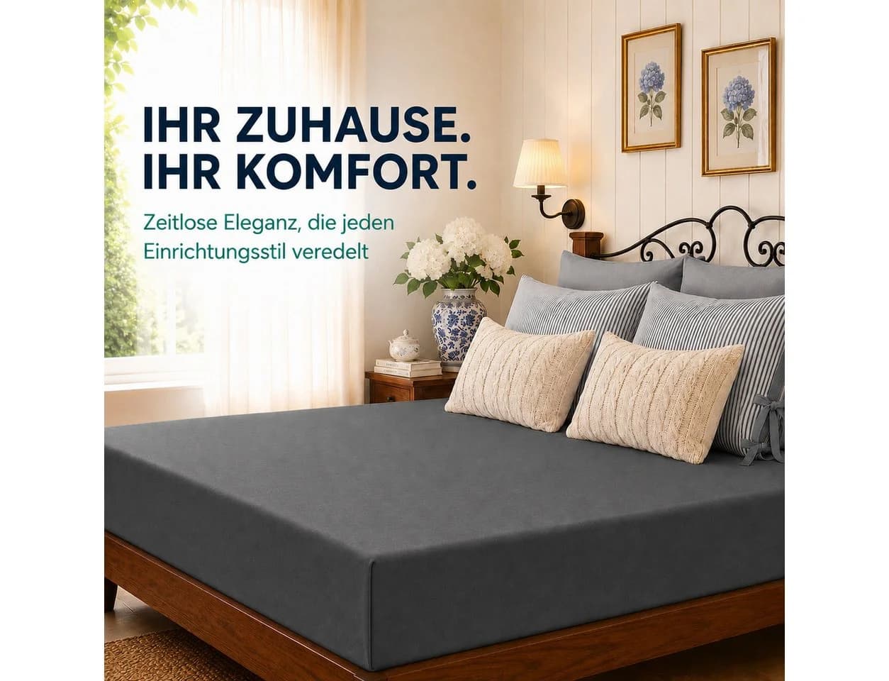 Komfortec Spannbettlaken Premium Jersey 100% Baumwolle Anthrazit