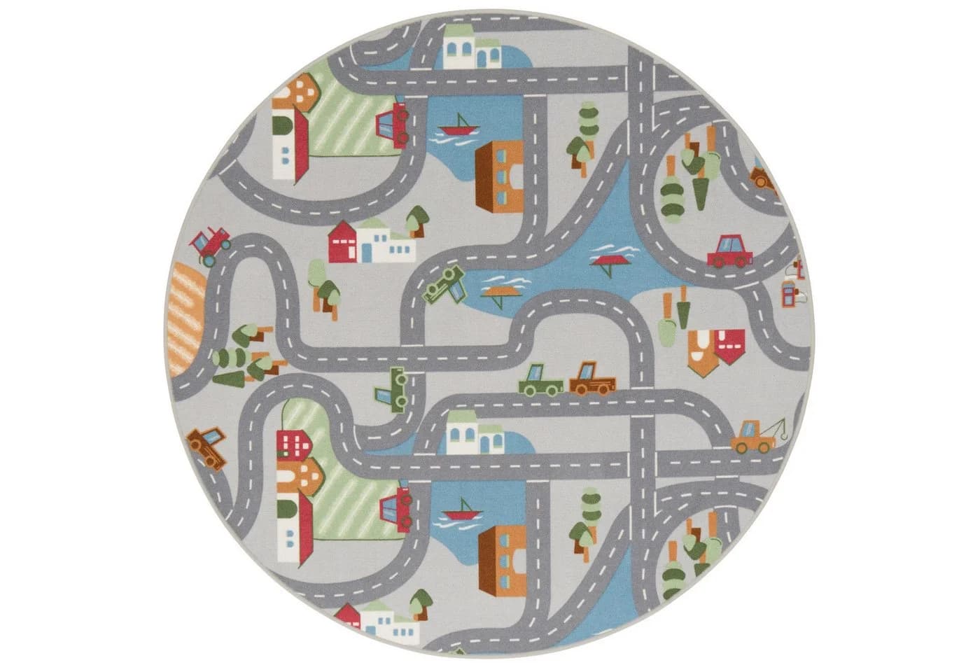 Snapstyle Kinderteppich Fun Town Rund Bunt Straßendesign