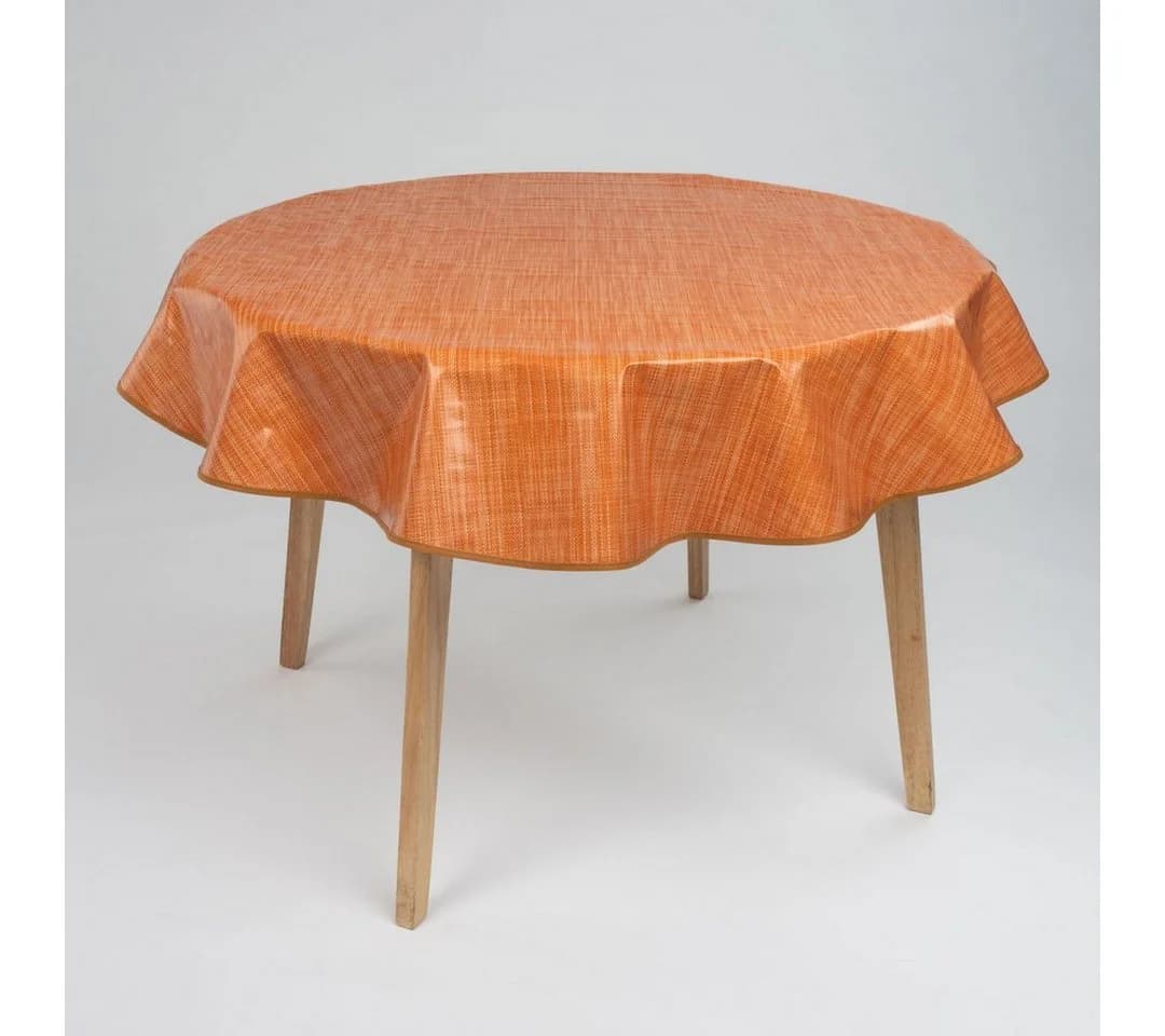 laro Runde Wachstuchtischdecke 140cm Leinenoptik Saum-Eingefasst