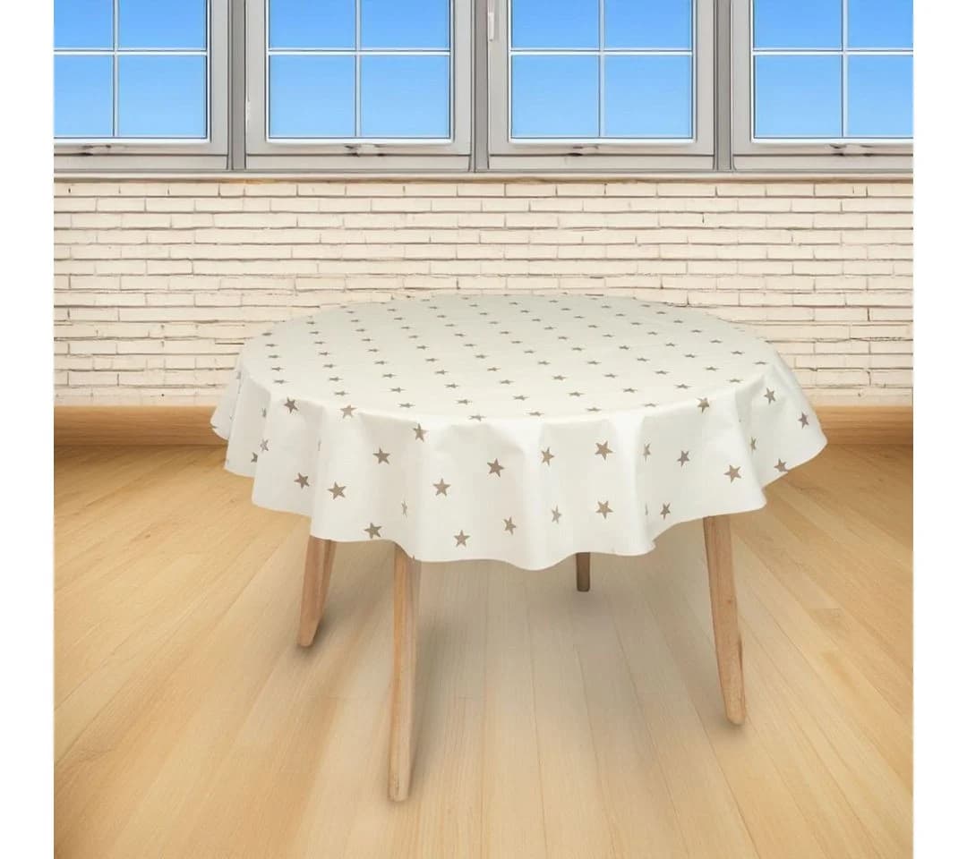 Laro Tischdecke Rund 140 cm Wachstuchtischdecke Garten Weihnachten Gold Beige