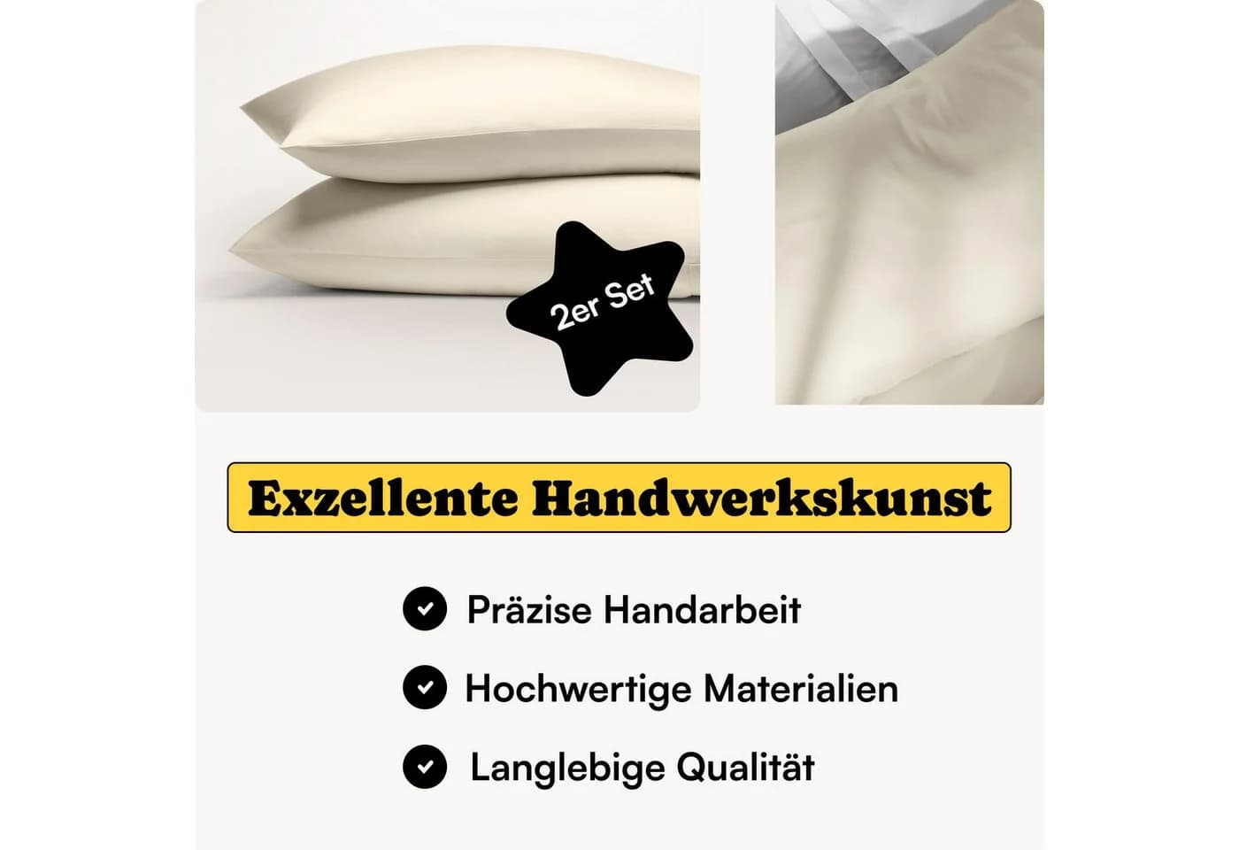 Seralino Mako Satin Kissenbezug Bio-Baumwolle Beige