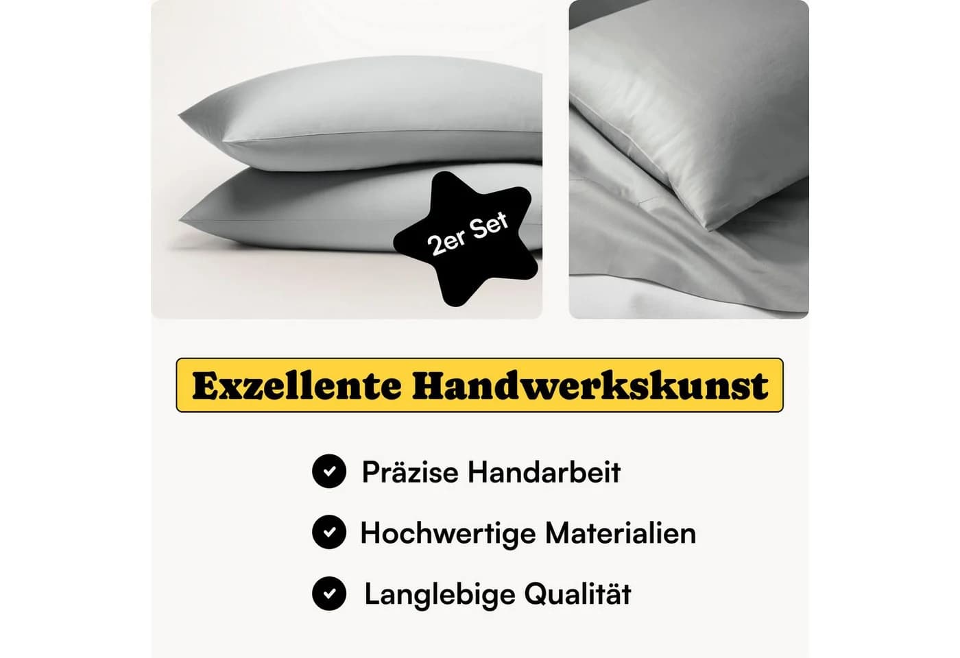 Seralino Kissenbezug Mako Satin 100% Bio-Baumwolle 2 Stück Fairtrade GOTS zertifiziert
