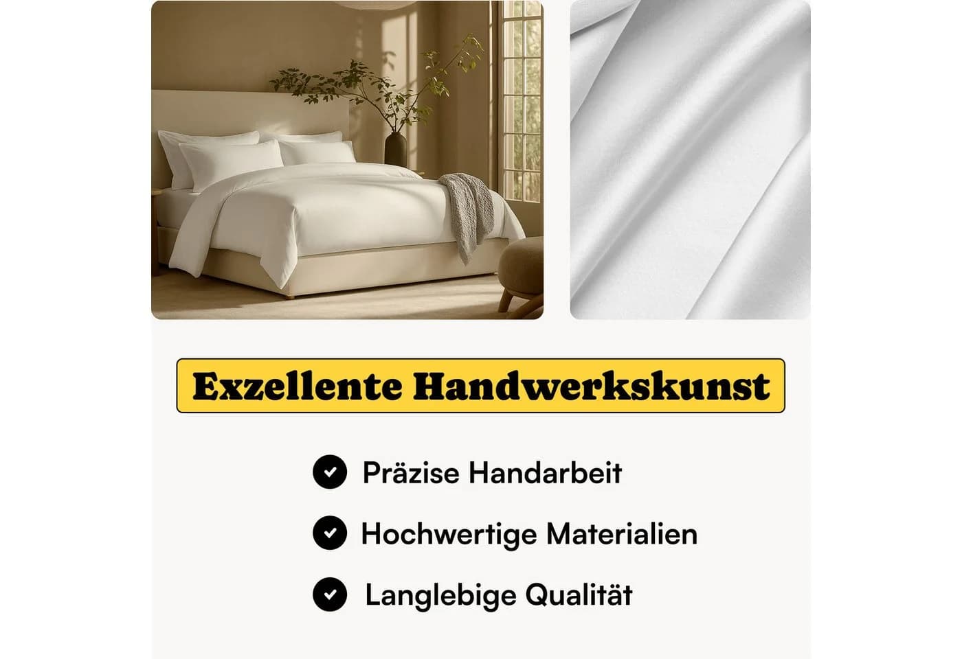 Seralino Bettwäsche Mako Satin 100% Bio Baumwolle Weiß 2-teilig