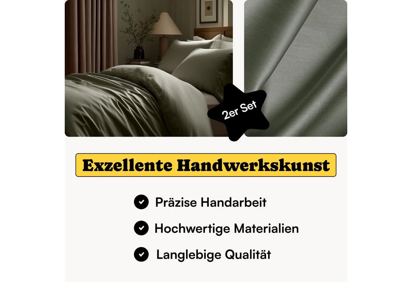 Seralino Kissenbezug Mako Satin 100% Bio Baumwolle Dunkelgrün