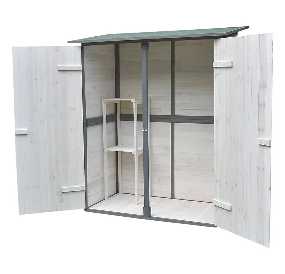 Feel2Home Gartenschrank Holz Grau/Weiß mit Pultdach & Regal
