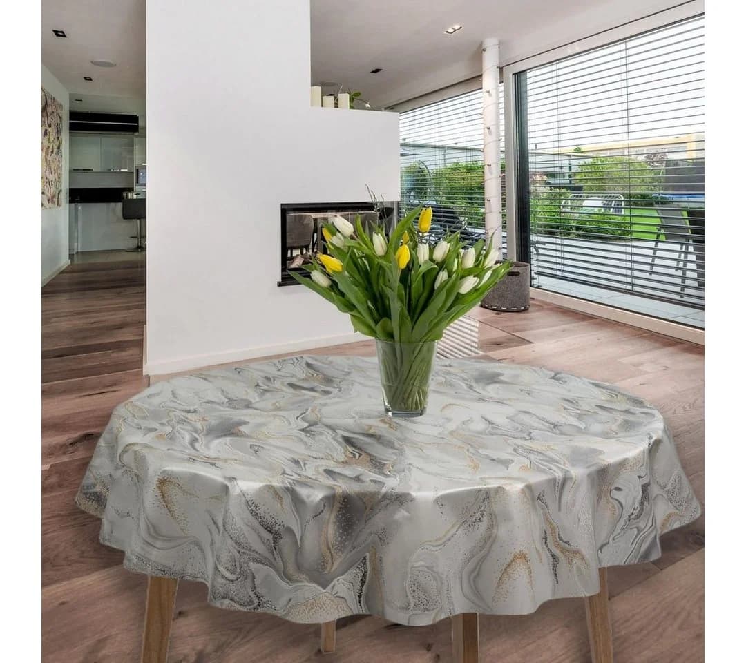 laro Wachstuch-Tischdecke Sahara Grau 140cm Rund