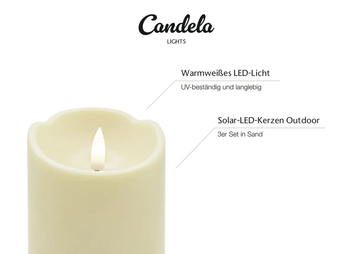 LC Home LED-Kerze Candela Lights Outdoor Solar LED Kerzen 3er Set Sand 4h Timer Funktion