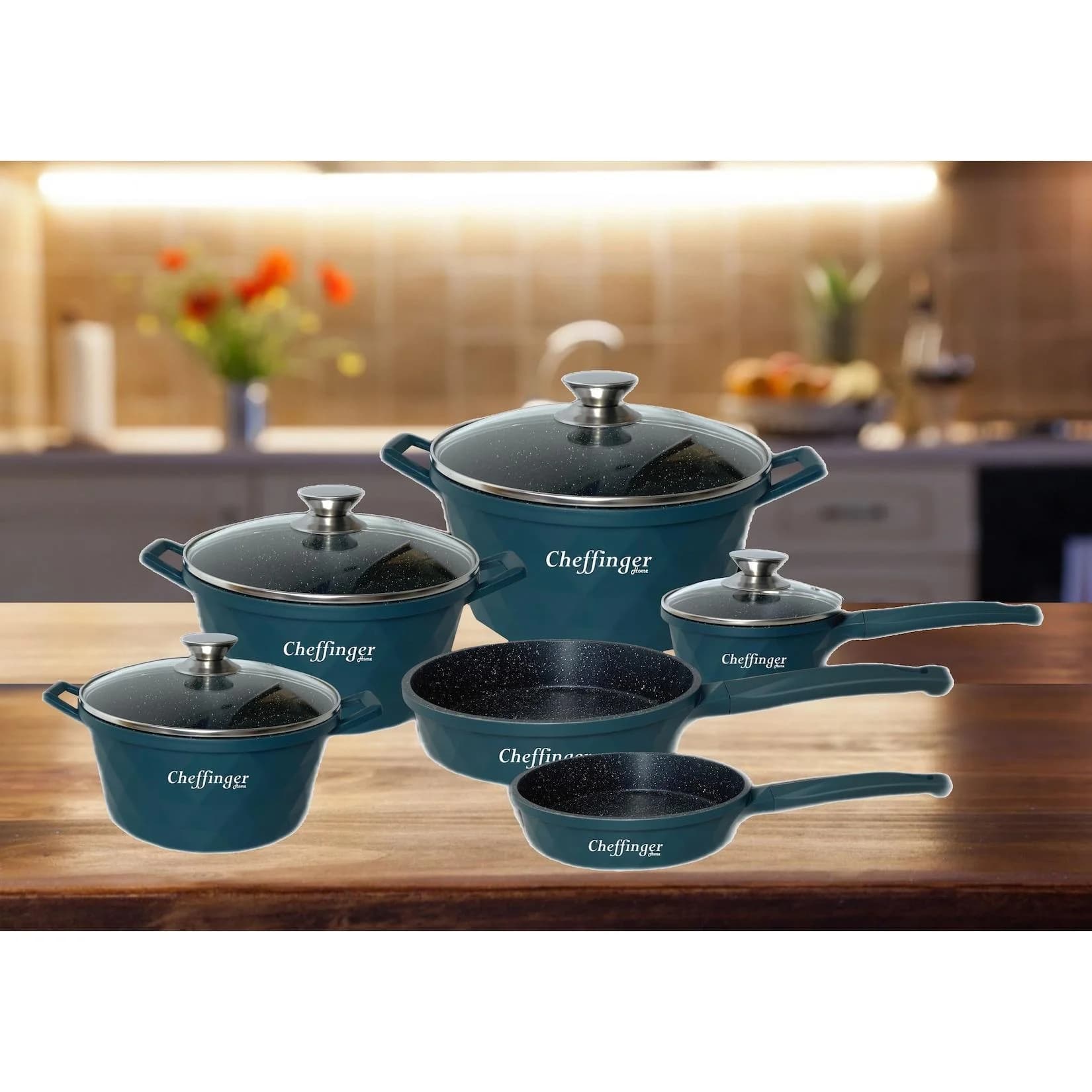 12-Teilig Kochtopf Set Induktion Diamant Aluminium
