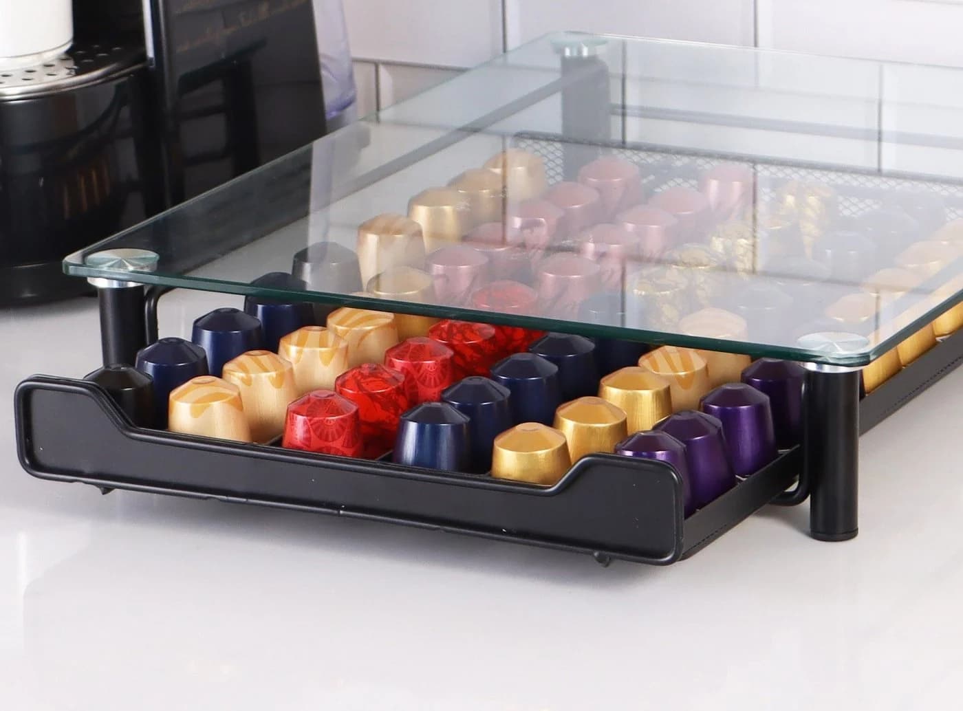 Cheffinger Kapselspender Glas für 60 Nespresso Kapseln