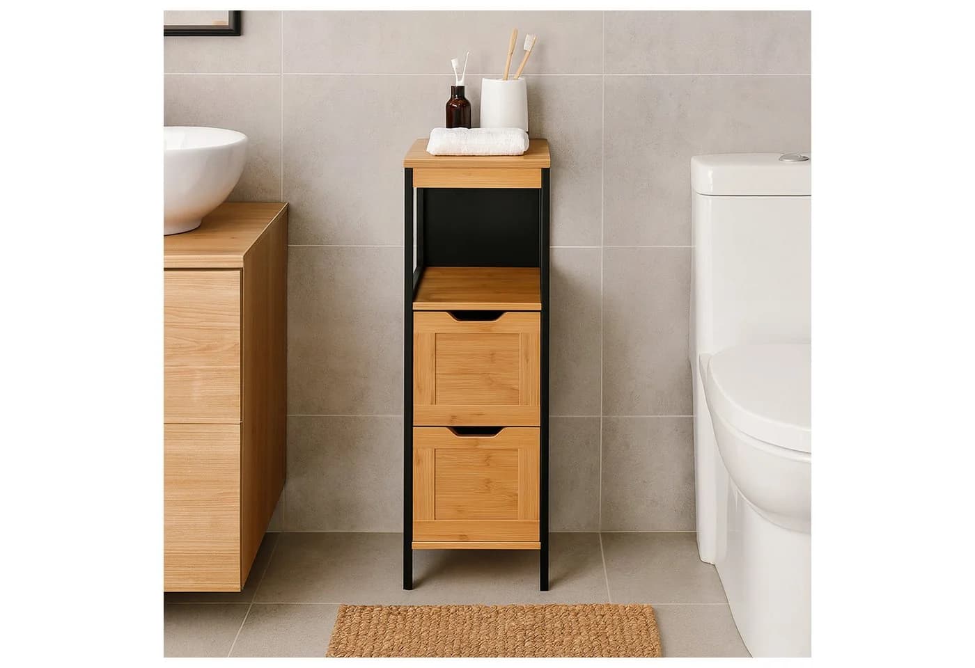 HTI-Living Badschrank Jerik Schwarz Holzoptik 2 Schubladen