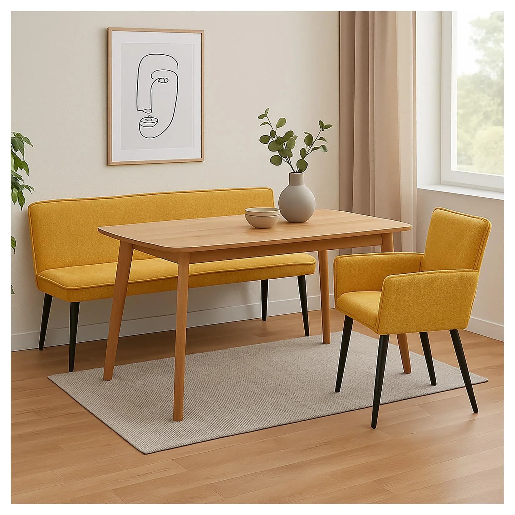 HTI-Living Bank Mesilla Gelb Chenille-Optik Retro