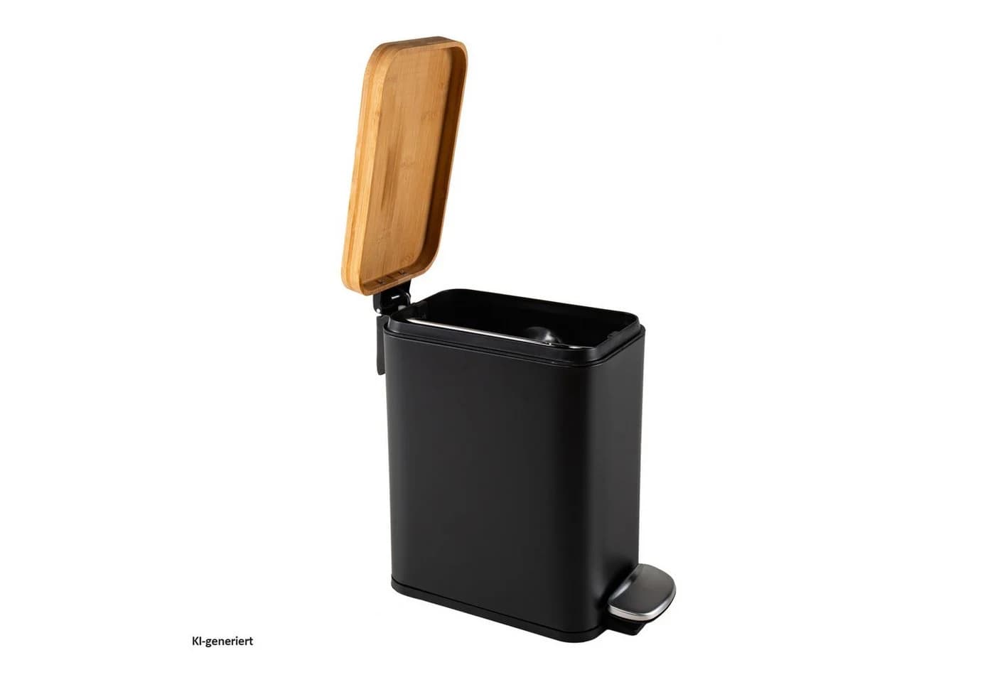 HTI-Living Pedalmülleimer 5L Schwarz mit Holzdeckel & Soft-Close