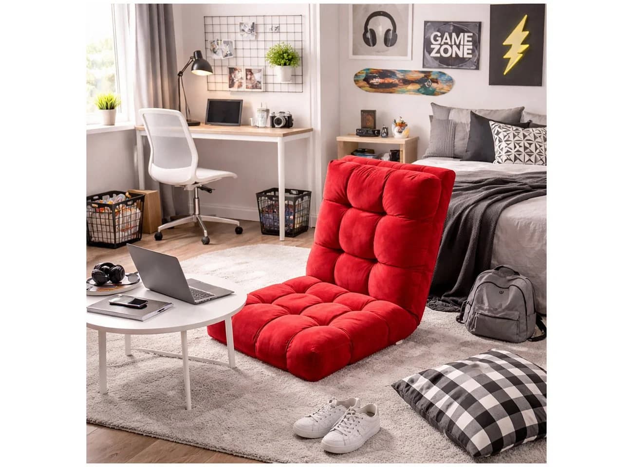 HTI-Living Relaxsessel Bodensessel Rot klappbar mit verstellbarer Rückenlehne