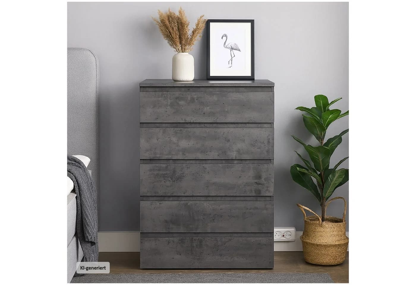 HTI-Living Kommode Thekla 5 Schubladen Beton Modern
