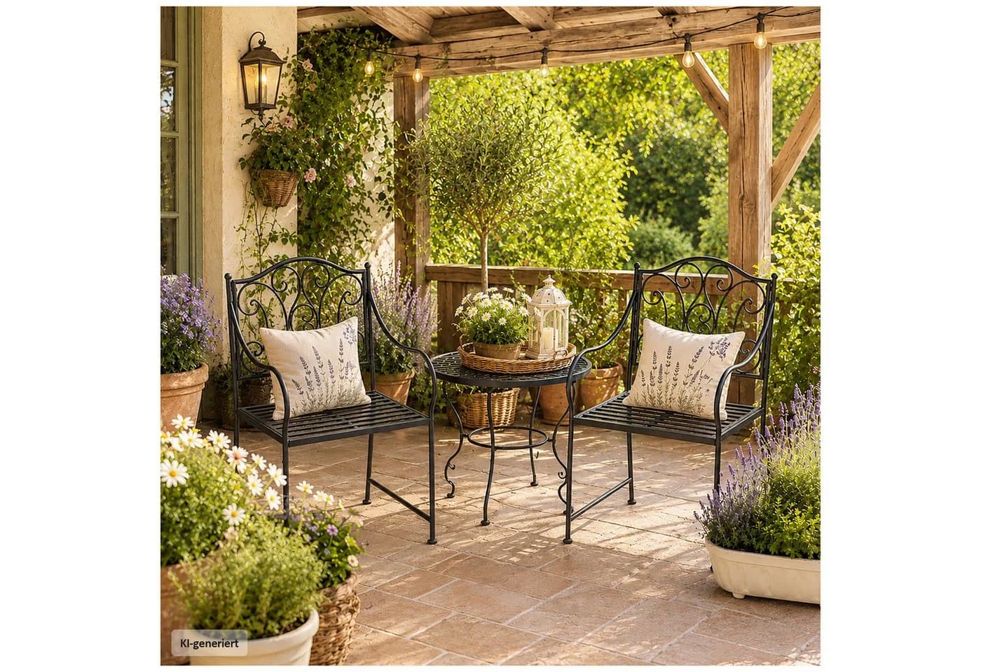 HTI-Living Gartenstuhl 2er Set Curly Vintage Schwarz Metall