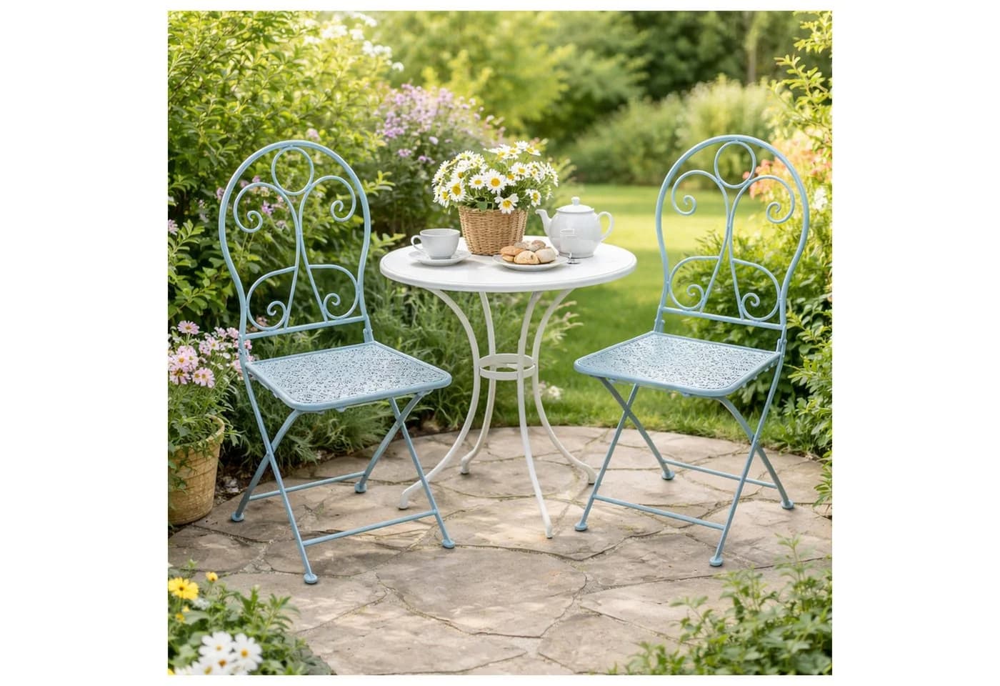 HTI-Living Gartenstuhl 2er-Set Solea Blau Vintage