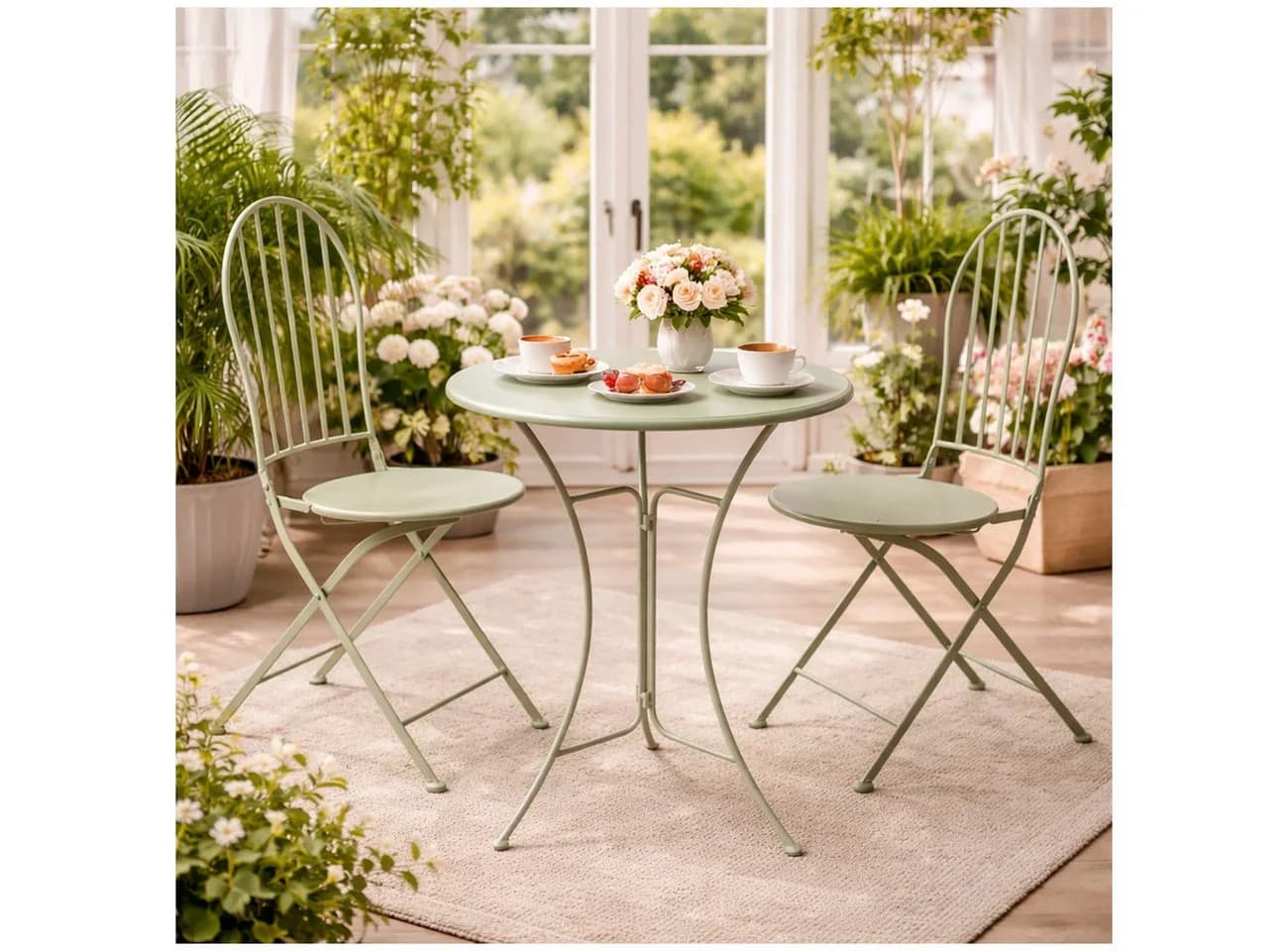 HTI-Living Gartenstuhl 2er-Set Klappbar Grün Metall