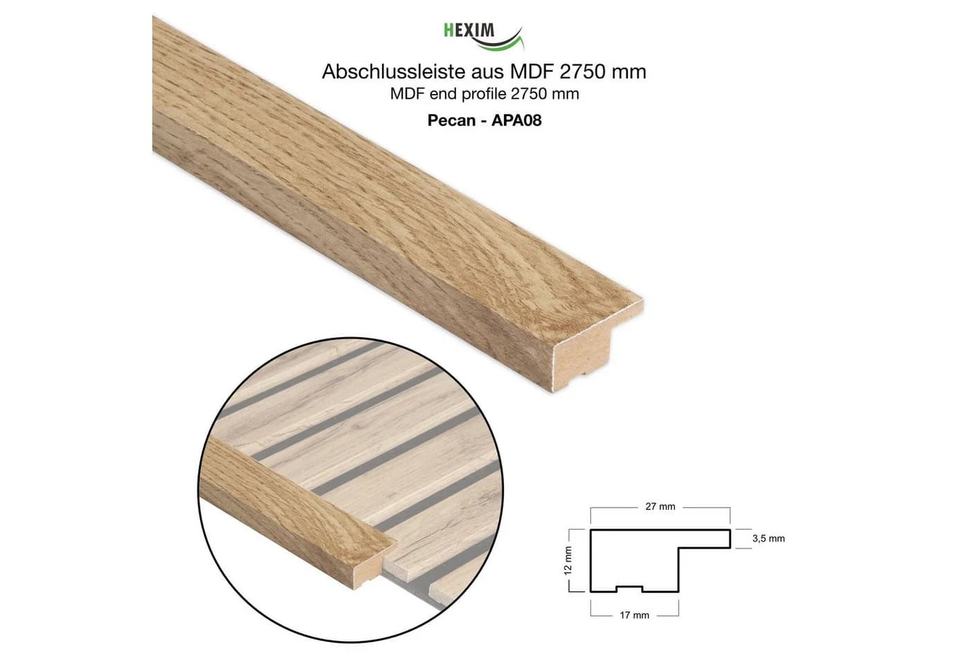 Hexim Abschlussleiste APA08 Pecan für Akustikpaneele