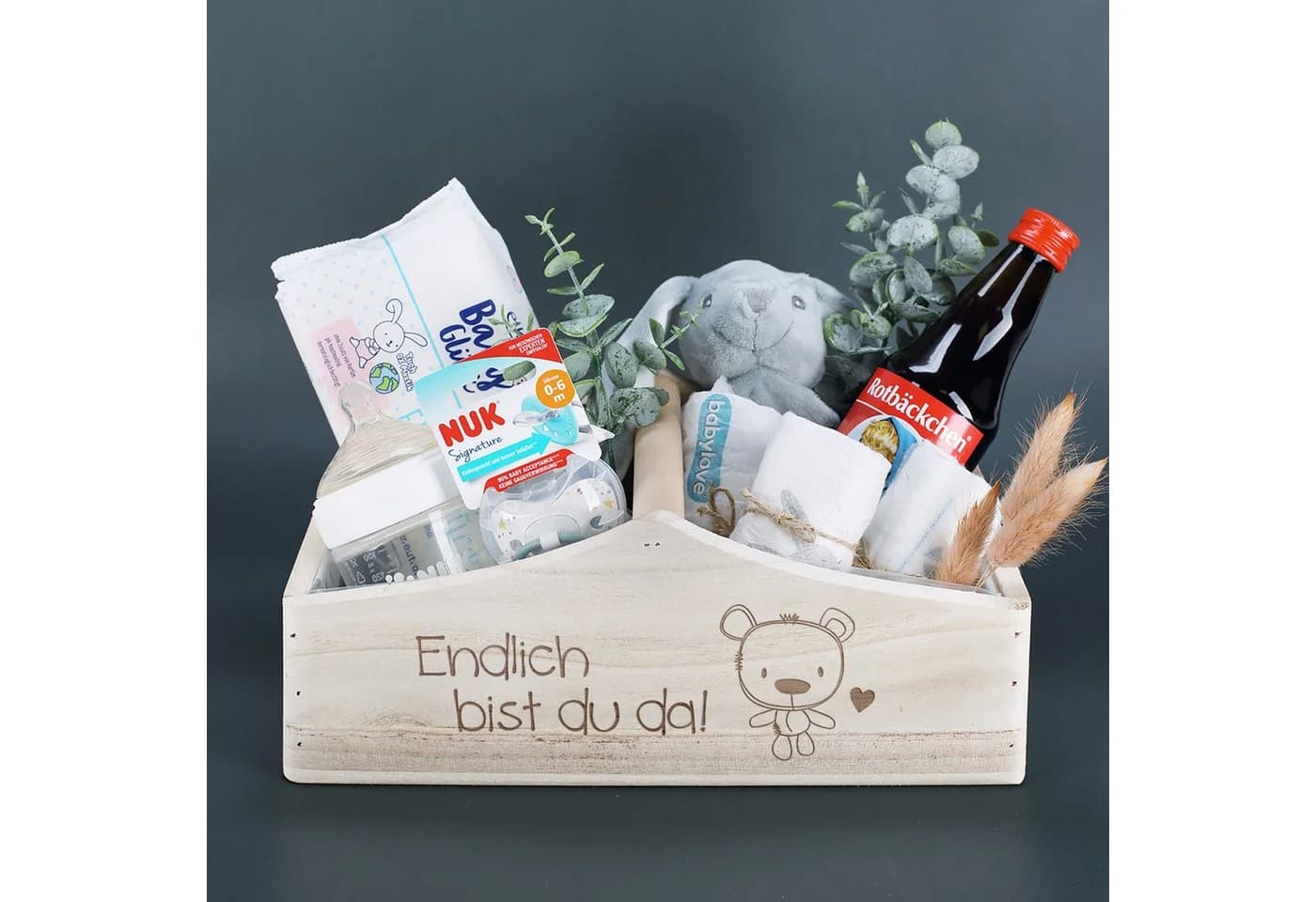 Striefchen Geschenkbox zur Geburt mit Teddy Motiv graviert