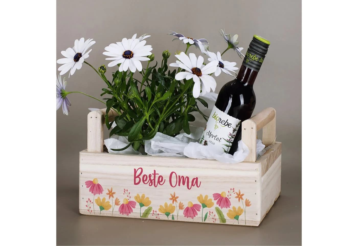 Herz & Heim Geschenkbox Holz Blumenmotiv mit Griff