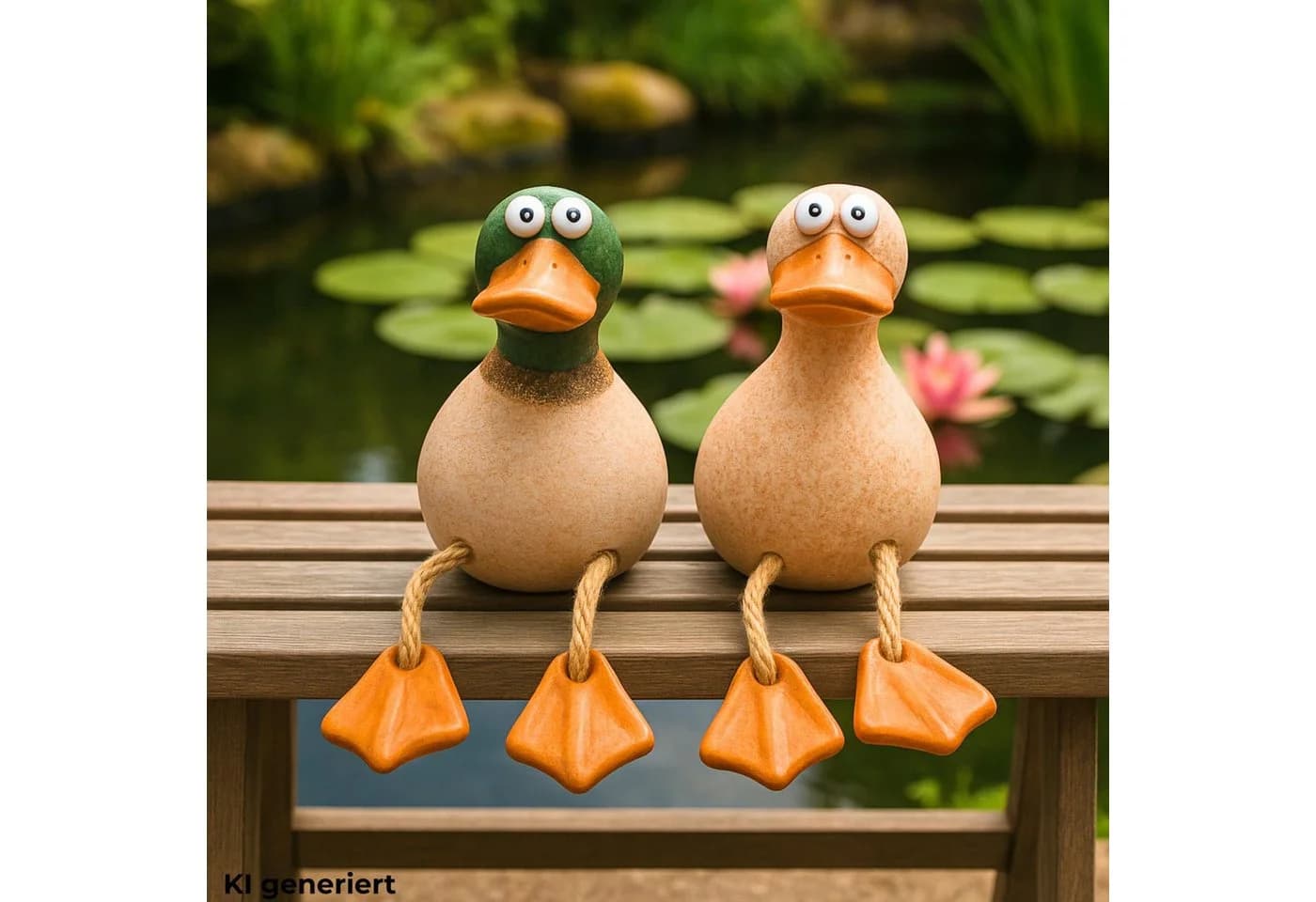 Dekohelden24 Gartenfigur Dekoenten 2er-Set Braun Mattes Finish