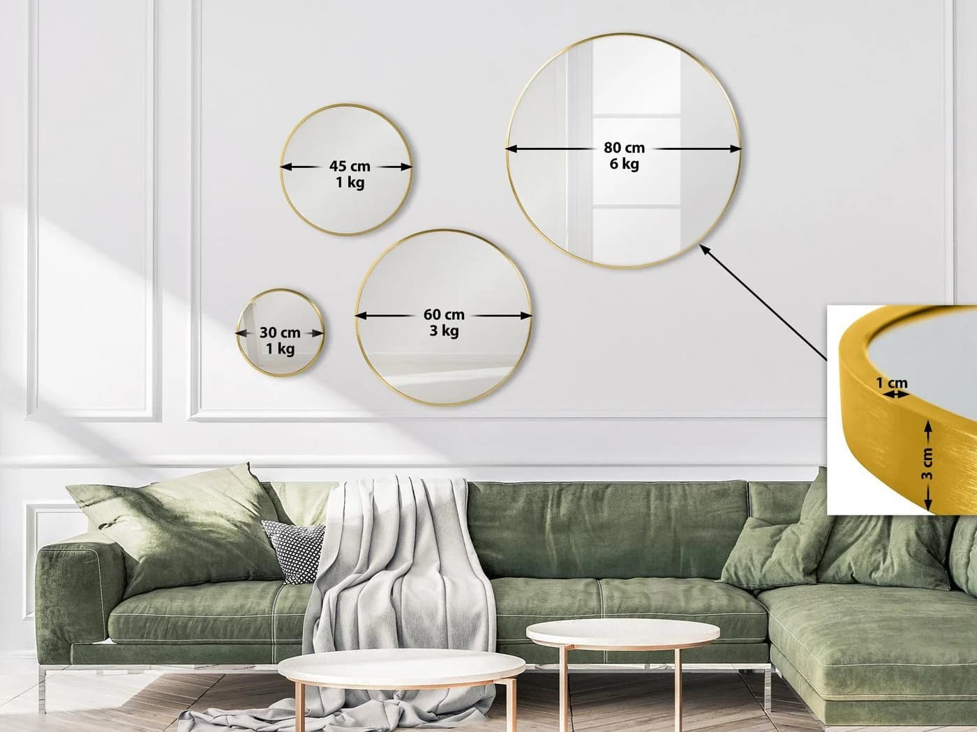 CLP Wandspiegel Elsie Rund Gold-Glanz Modern