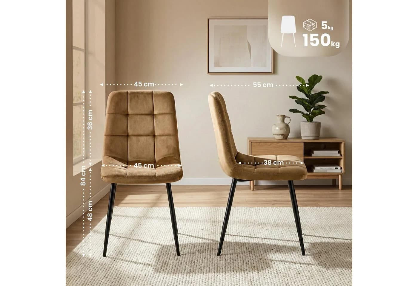 CLP Esszimmerstuhl Antibes 4er Set Samt Taupe Schwarz